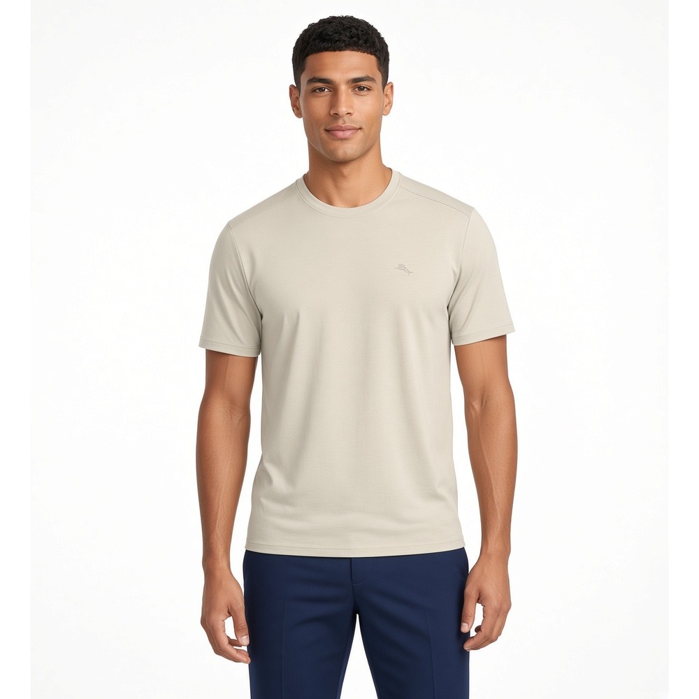 Tommy Bahama Crew Neck Short Sleeve Tee T Shirt Twill Beige Embroidery Logo
